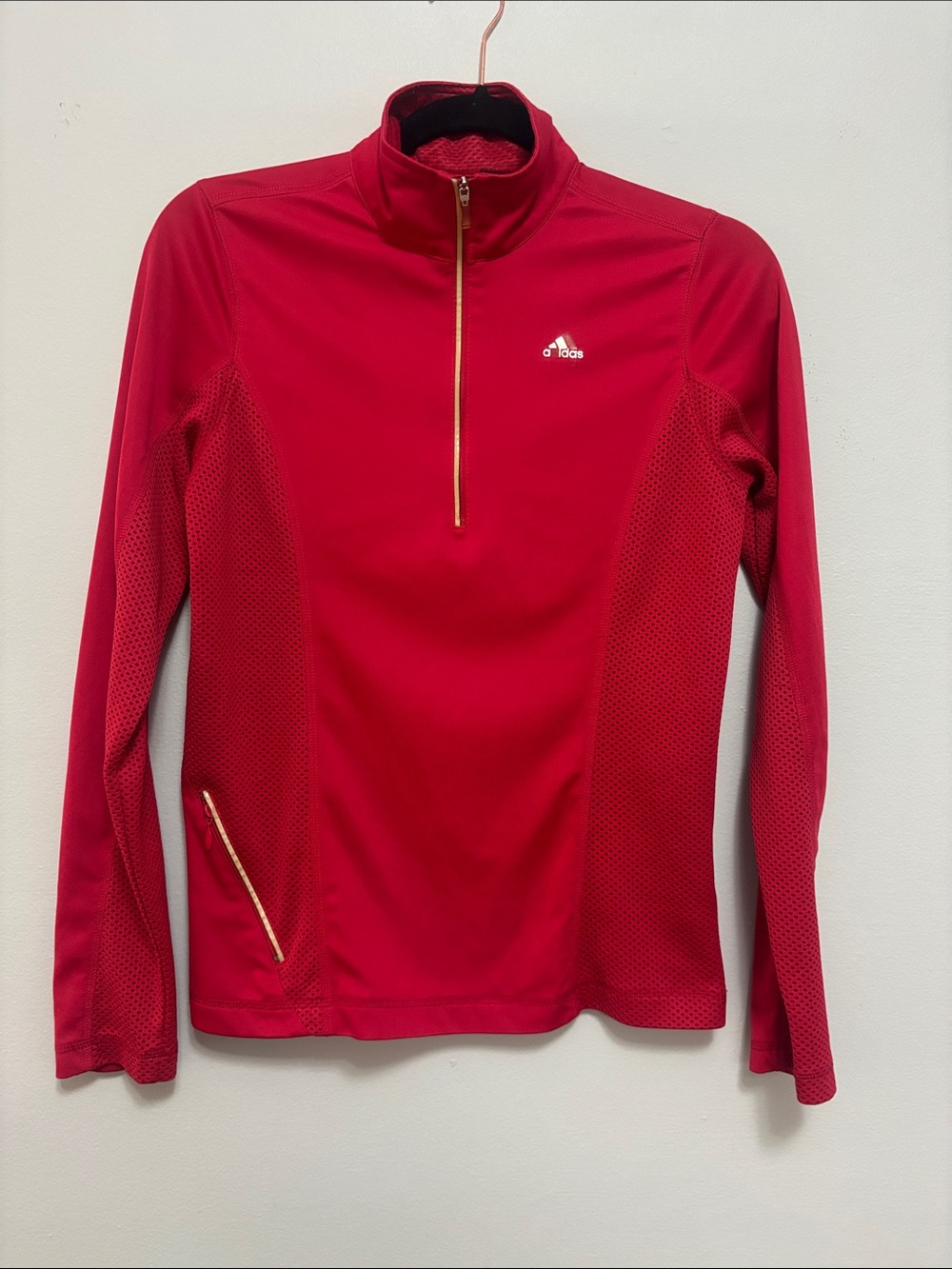 adidas Red Long-Sleeve Half-Zip Athletic Pullover